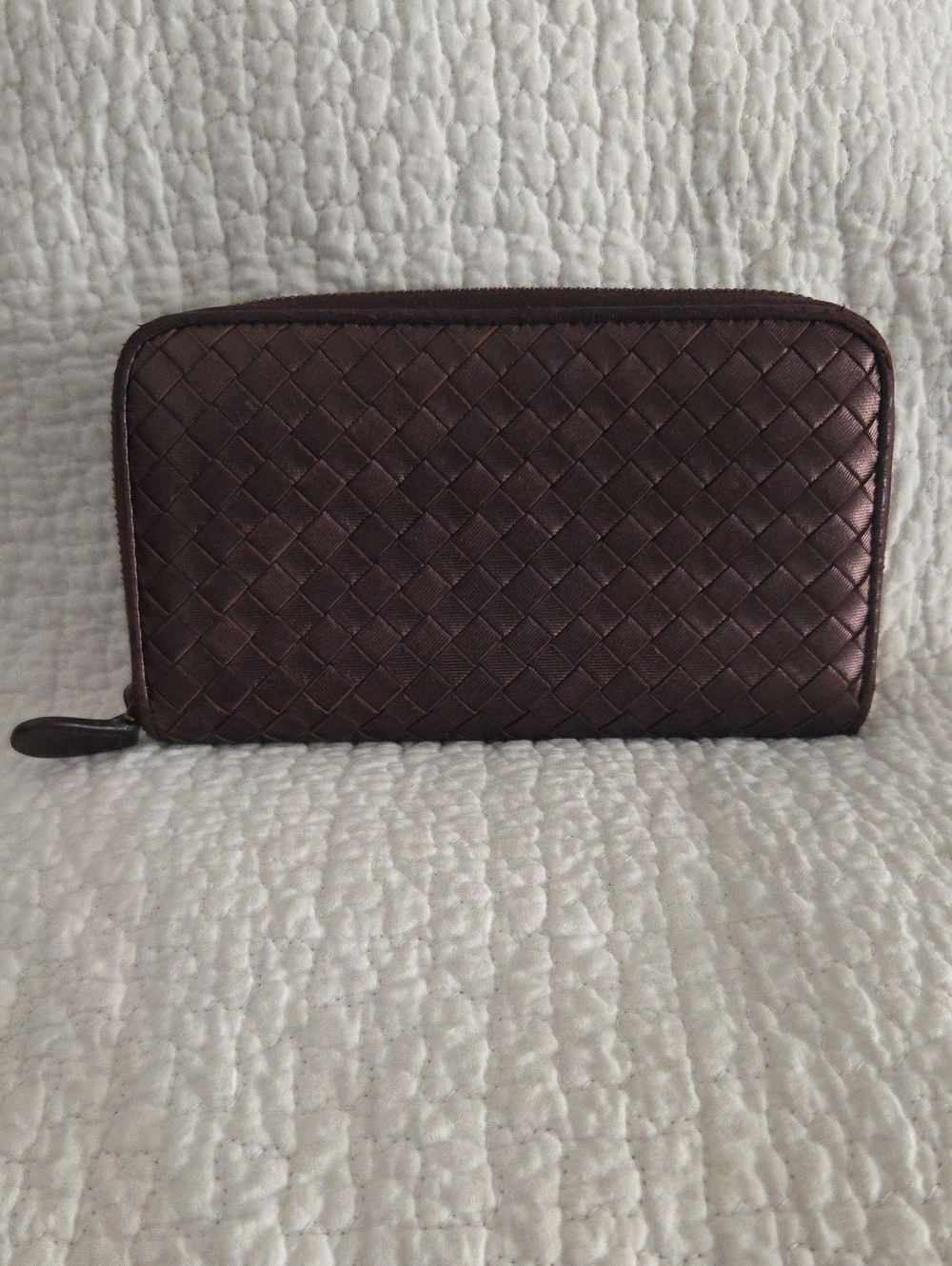 Bottega Veneta Textured Card Wallet in Dark Bronze
